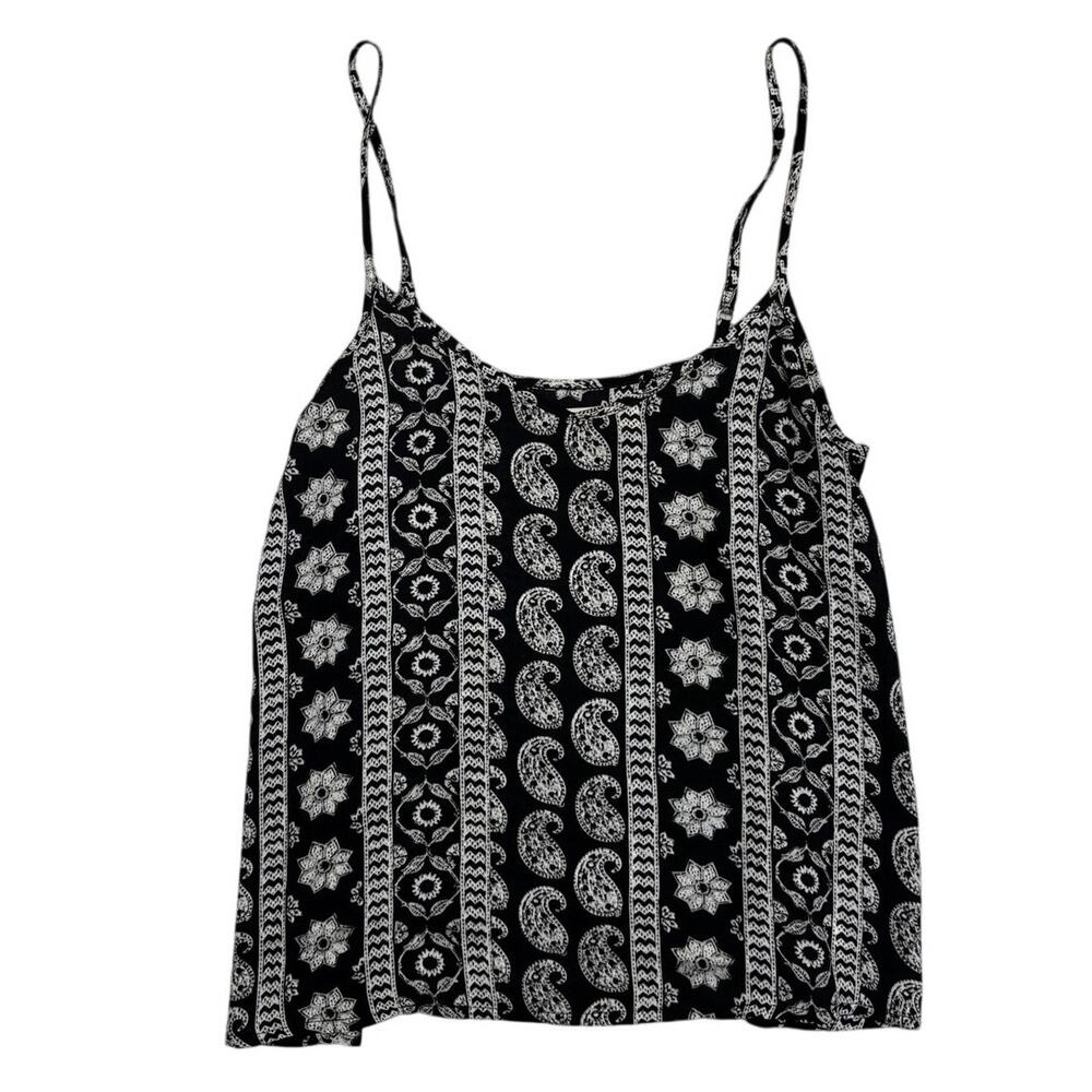 Hollister Boho Bandana Tank Top 🖤 Black & White Floral Cami • Size XS
